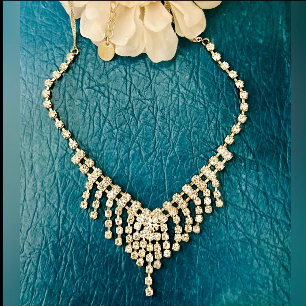 Rhinestone Fringe Necklace - Women Jewelry - Picture 1 of 8